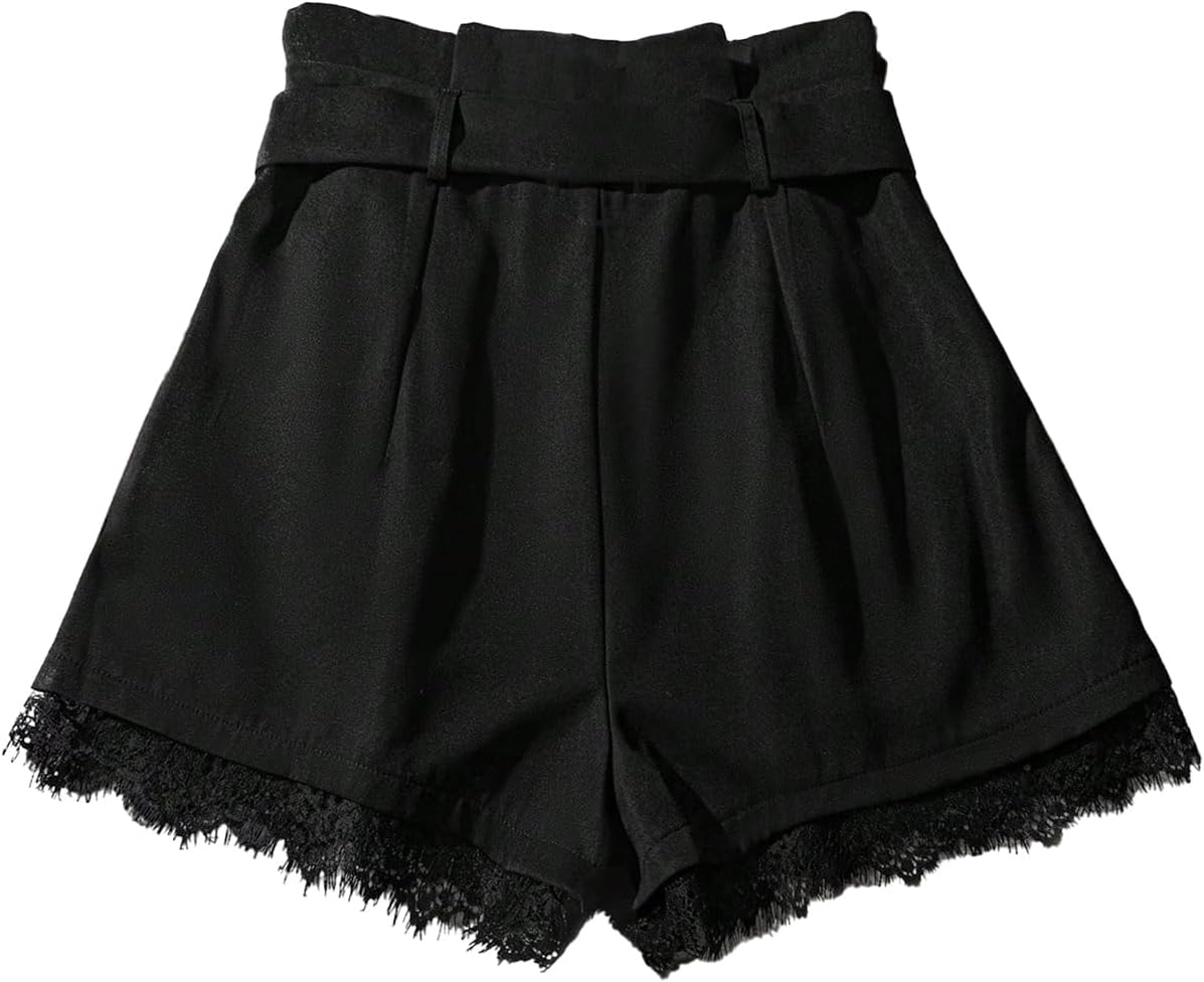 GORGLITTER Women's Pleated Lace Belted Dress Shorts Wide Leg Tailored Formal Dressy Work Shorts with Pockets - Image 2