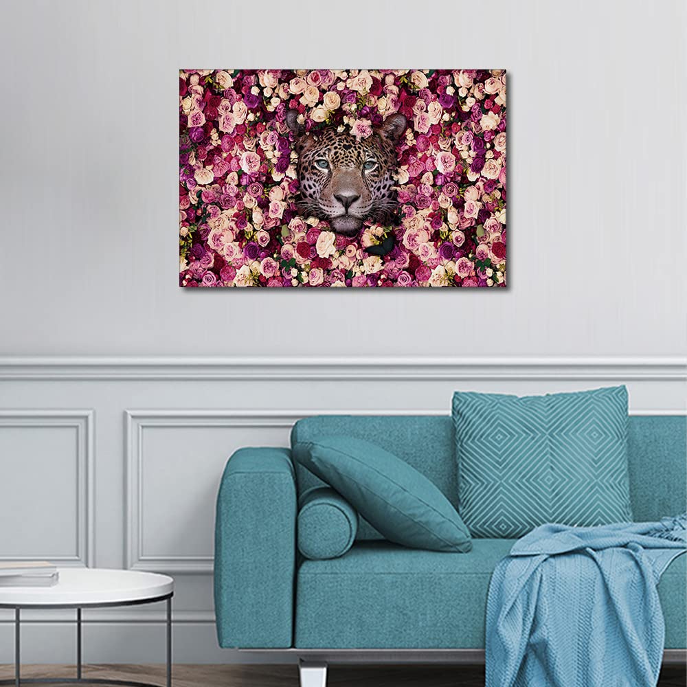 TISHIRON Office Wall Art Leopard Paintings for Wall Decorations Artwork for Walls Canvas Art Wall Decor Rustic Canvas Art Prints Wall Art Giclee Gallery-Wrapped Posters and Prints, 60x90cm