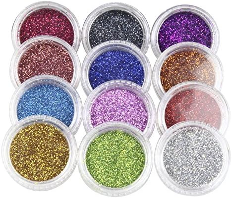 Multicolors Powder Pigment Glitter Mineral Spangle Eyeshadow Makeup Mixed Color Glitter Powder Eyeshadow Makeup Eye Shadow Cosmetics DIY Nail Art Shining Twinkle Glean Sparkle Glitter (12pcs)