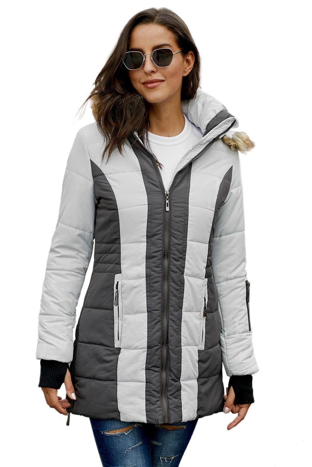 BoldgalWomen's Color Block Puffer Padded Jacket (WHNTSSSJSXSKL_White_Large), White, 40