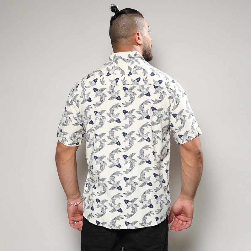 Image of Instafab Plus Men's Shirt for Casual Wear | Spread Collar | Short Sleeve | Button Closure | Plus-Size Fit | Cotton Shirt Crafted with Comfort Fit for Everyday Wear