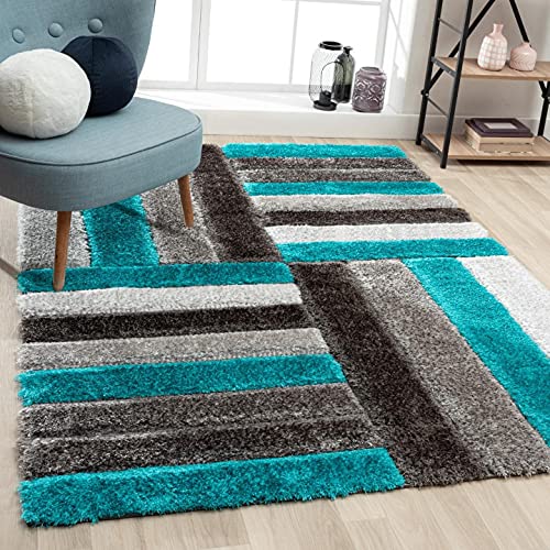 Image of Carpets for Living Room 4 x 6 Feet Soft Smooth Thick Non-Slip Fluffy Shaggy Area Rug for Bedroom, Drawing, Kids Room, Office with Upto 2 Inch Microfiber High Pile (Turquoise Silver A)