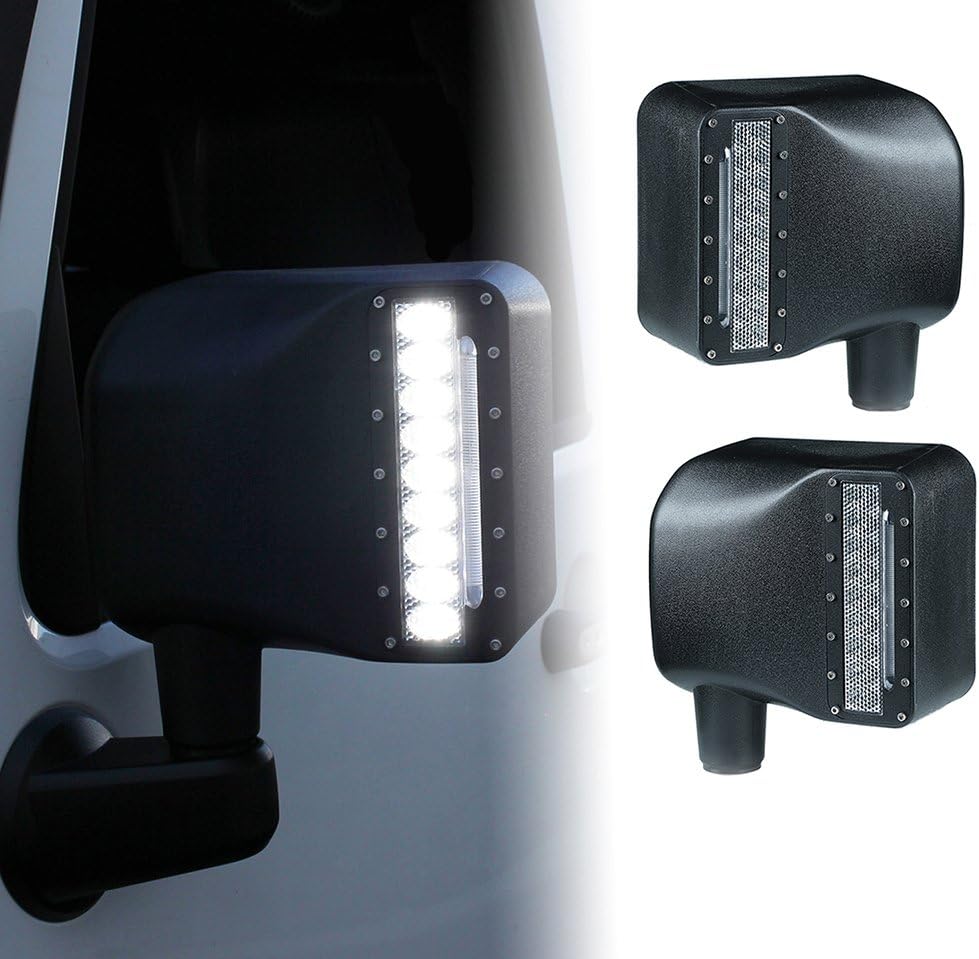 Xprite Clear Lens LED Side Mirrors with White Spot Lights and Amber Turn Signal Lights Compatible with 2007-2018 Jeep Wrangler JK JKU