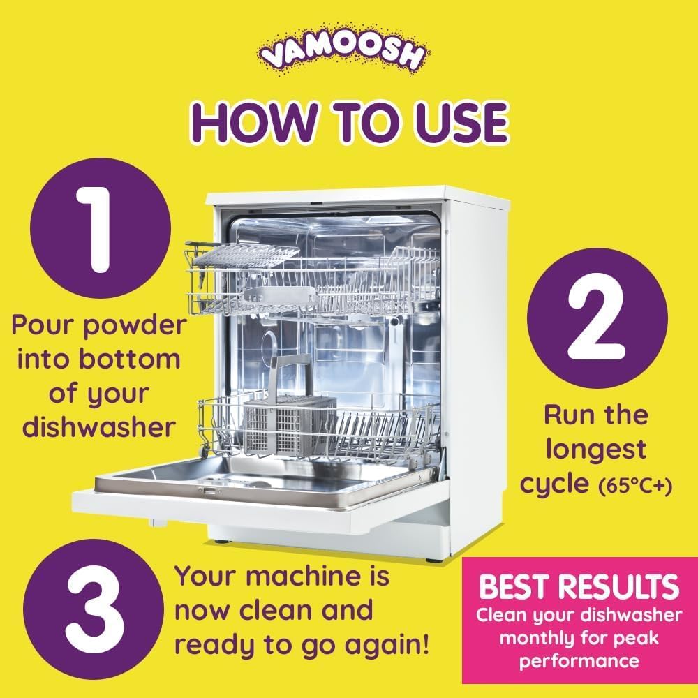 Vamoosh 6-in-1 Dishwasher Cleaner | Natural Citric Acid Cleaning Formula | No Limescale Removal | Grease Elimination | Eco-Friendly | Made in the UK | 100g (Pack of 8)