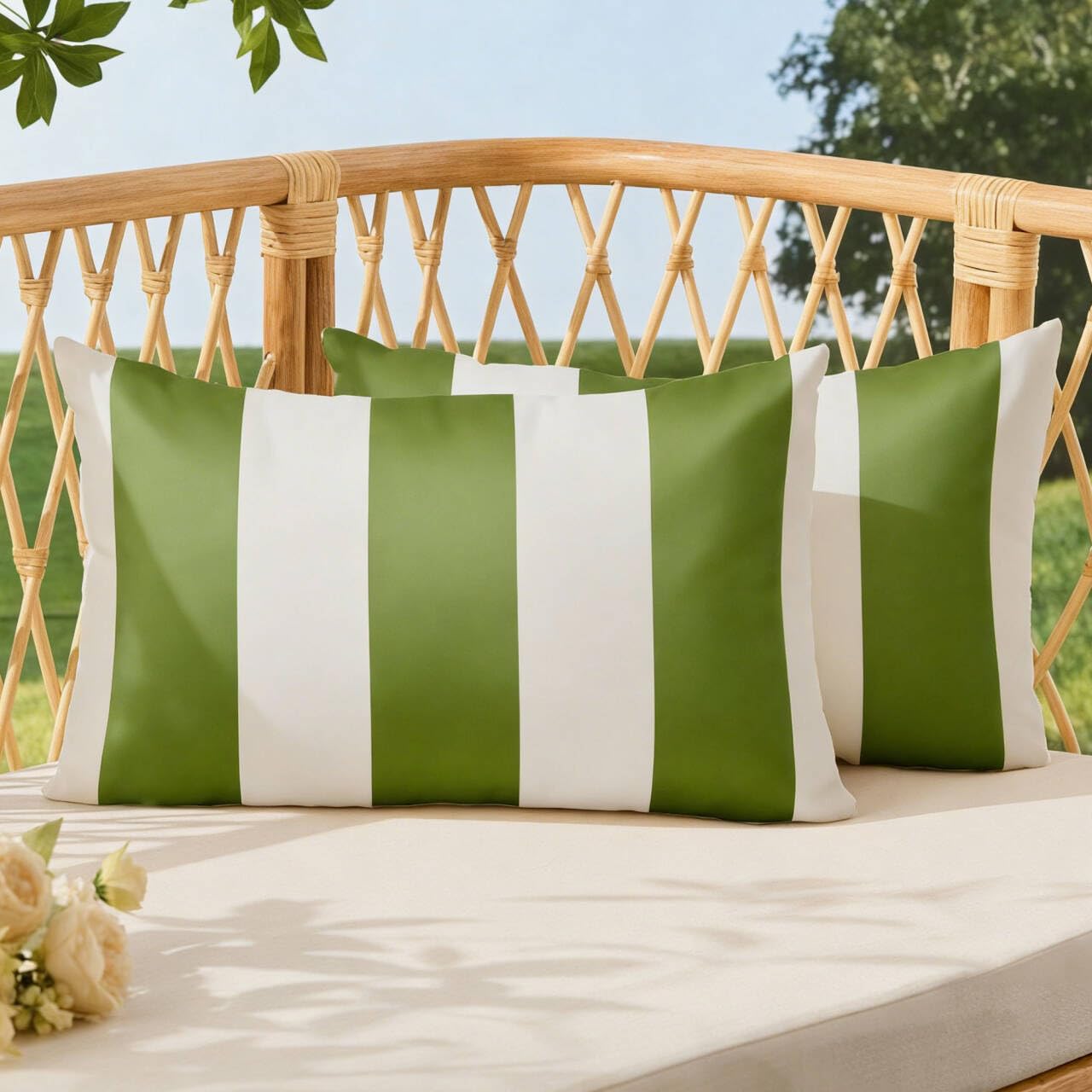 Allorry Outdoor Pillow Covers 12x20 Olive Green Striped Outdoor Decor 07B12