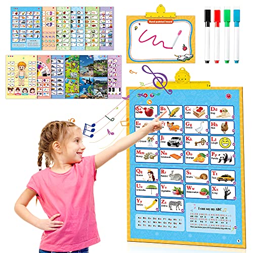 Electronic Interactive Alphabet Wall Chart, Talking ABC & 123s & Music & Piano & Learning Poster for Kids, 13 in 1 Educational Toddlers Learning Toys for 1 2 3 4 5 Years Old Girls Boys Birthday Gifts