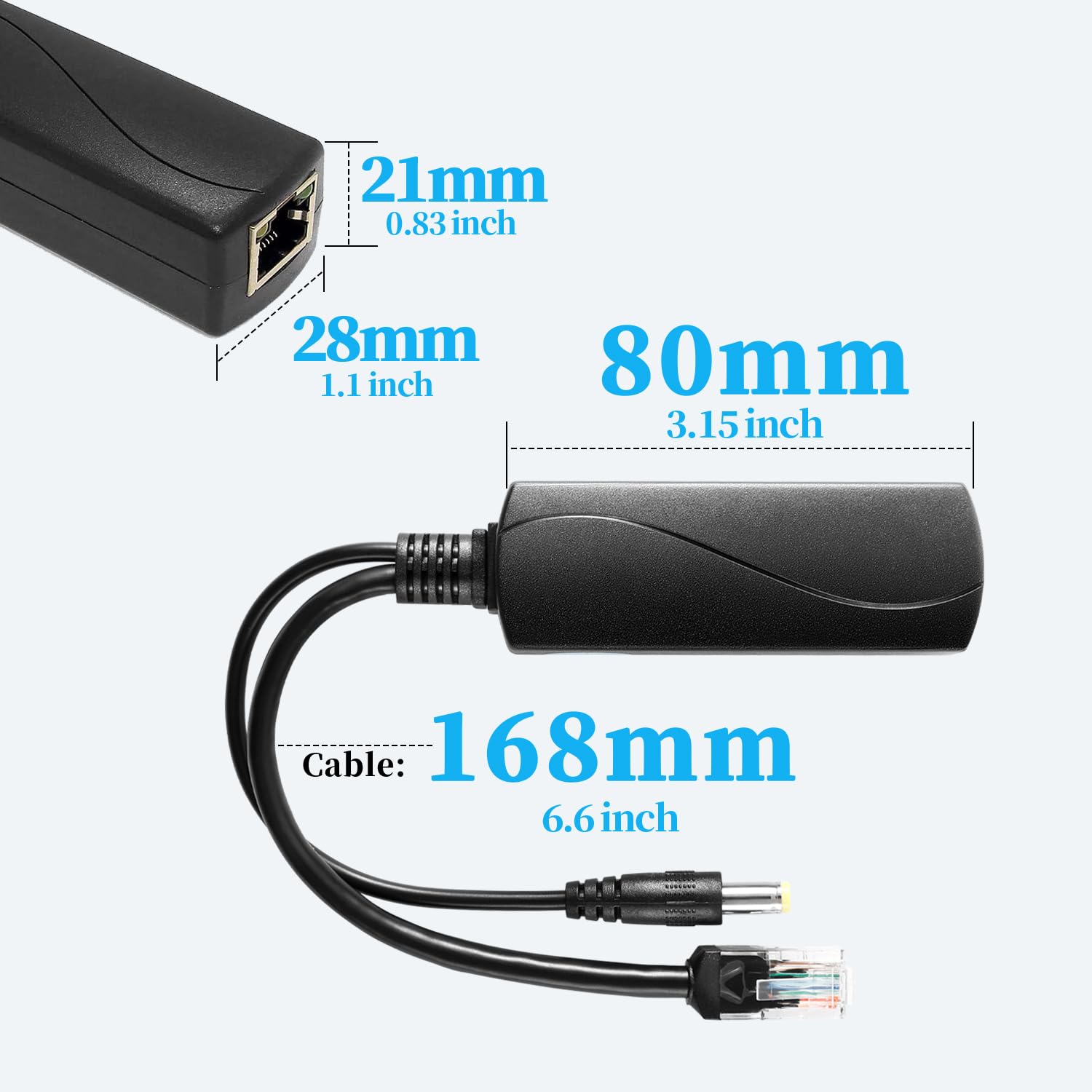 2.5G PoE Splitter 36W 12V/3A, Connettore DC 5.5 * 2.1mm, Conversione da PoE a Uscita DC 12V/3A, 2.5Gbps Ethernet conforme a IEEE802.3bt, plug and play (PS5712BG)