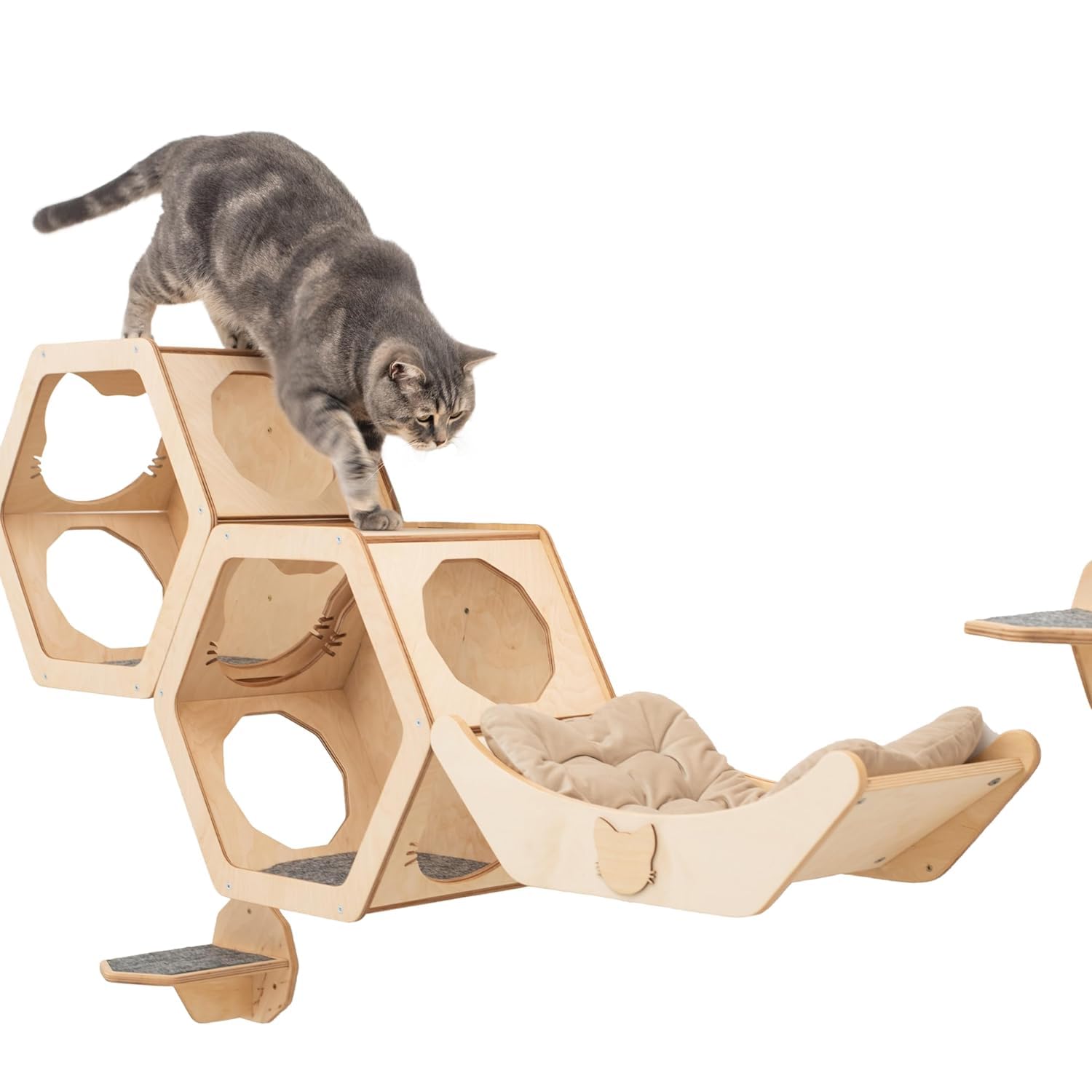Rustic Wooden Cat Shelves - Wall Mounted Cat Furniture - Indoor Cats Decor Gift