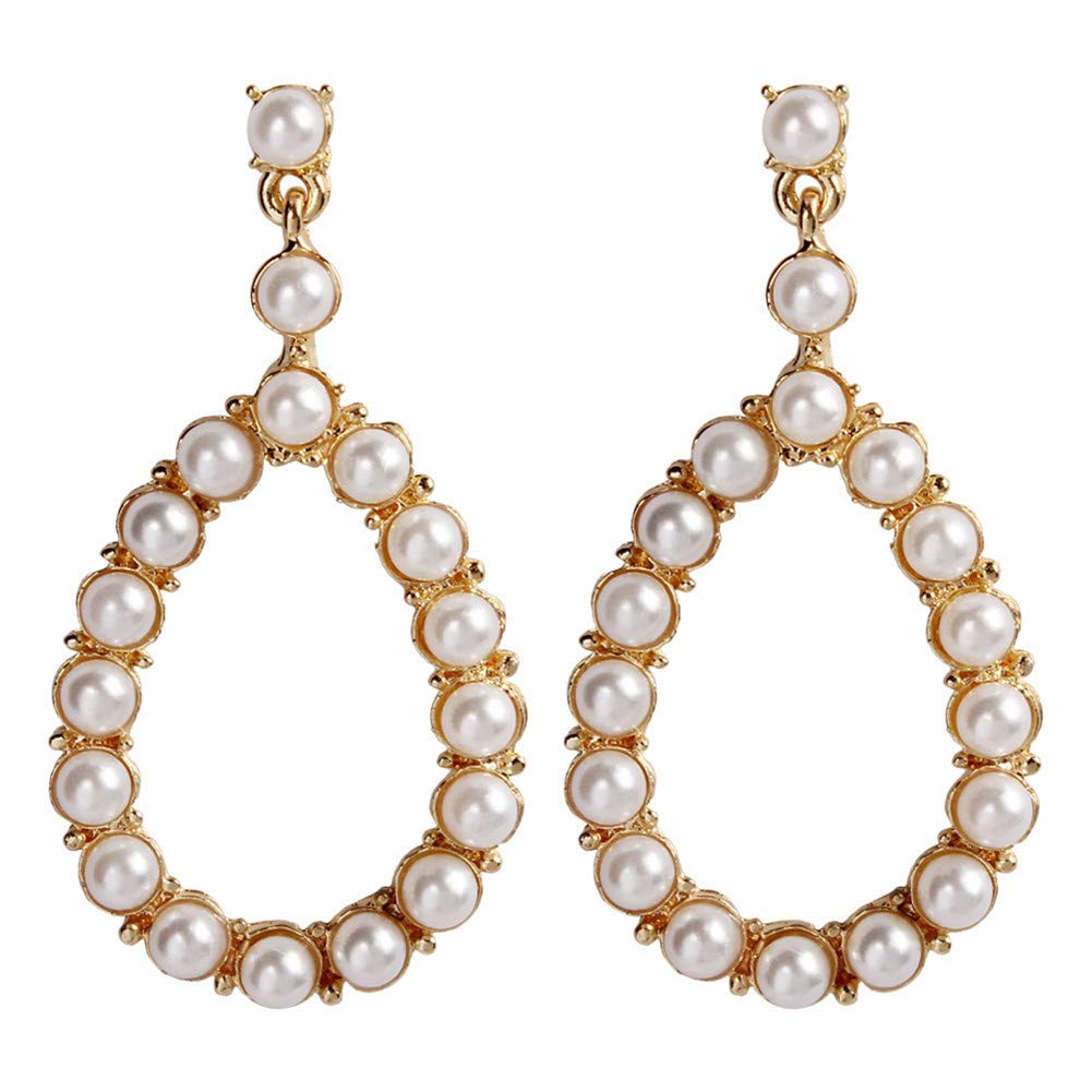 AineecyPearl Heart Hoop Dangle Earrings Imitation Pearl Love Heart Earrings Circle Beaded Loop Drop Earrings for Women Girls Elegant Jewelry