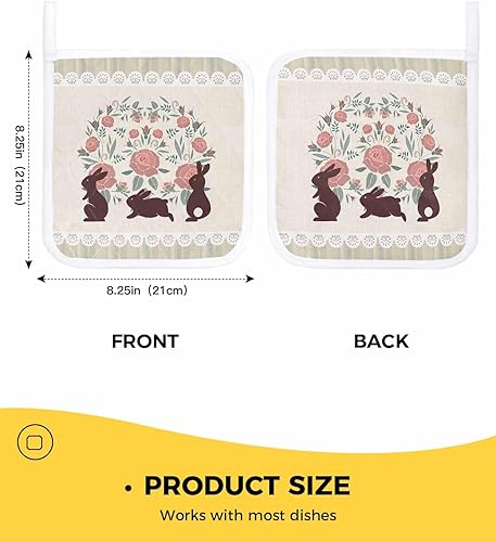 Miniatura 3 de 2 Packs Easter Brown Rabbits Pot Holders Sets for Kitchen,Oven Pan Plate Bowl Pads Heat Proof Mat with Hanging Loop,Terry Cloth Potholders Soft Grip