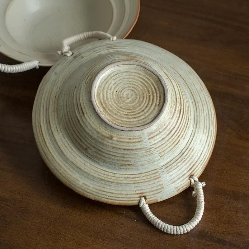 Fruit Bowl For Kitchen Counter Amitofo Free-Form Edge Ceramic Bowl With Handles, Retro Distressed Centerpiece Bowls