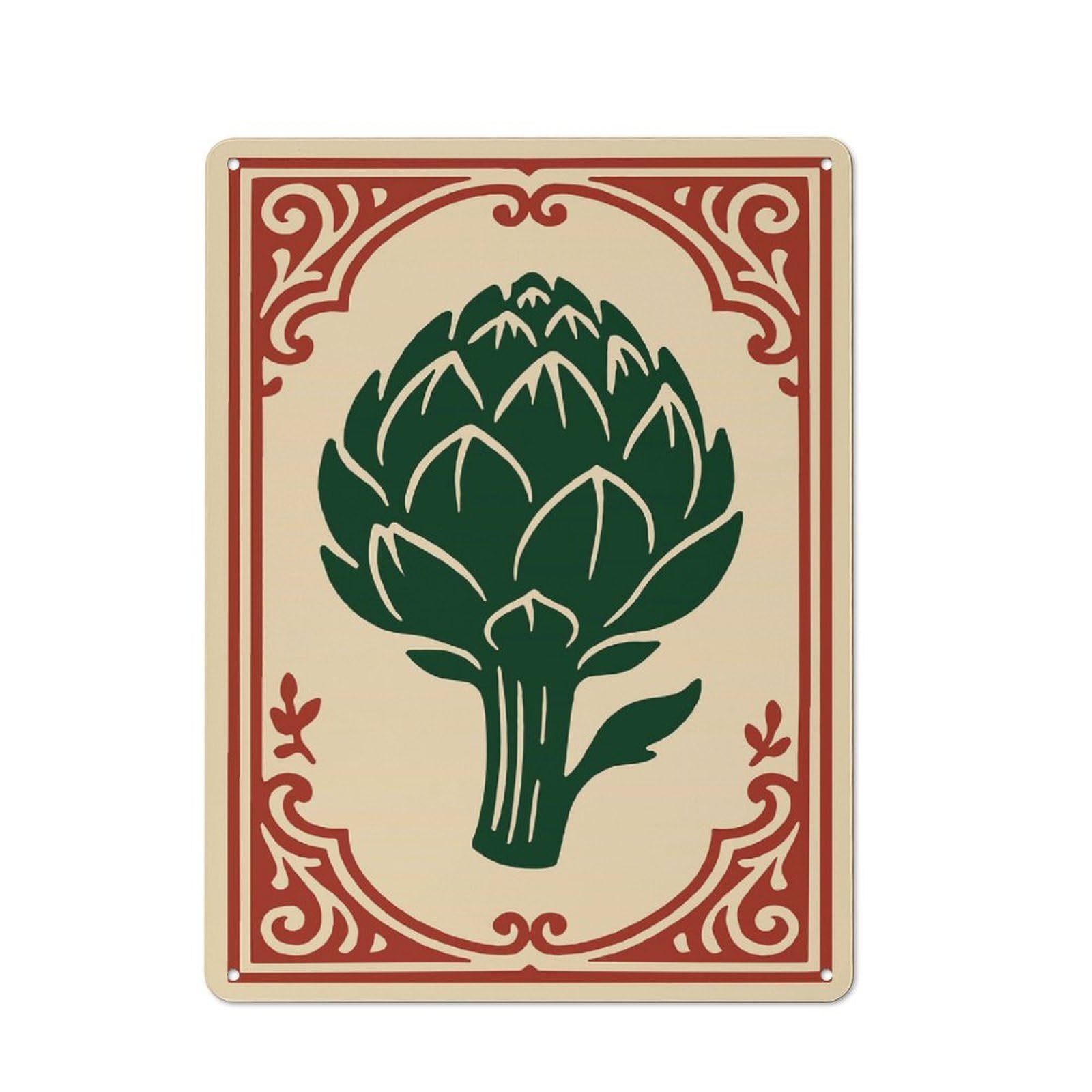 Junmoney Style-7 Tin Wall Plaque 40X30cm With Artichoke Illustration With Decorative Border For Café Or Restaurant, Housewarming Present For People Styling Café And Restaurant