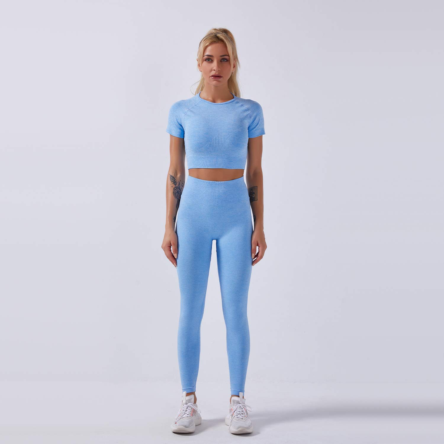 BarryBasicz Women's High Waisted Yoga Leggings,Seamless Nude Feeling Workout Sports Running Athletic Pants (L, Blue)