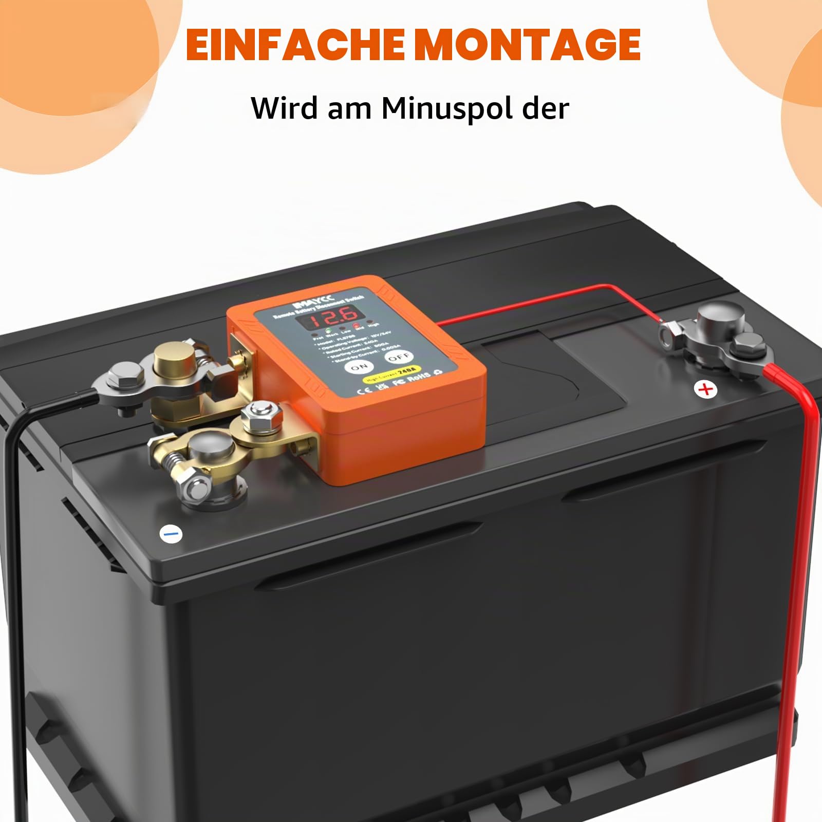 Professional Smart Drahtloser Ferngesteuerter Batterie Trennschalter 12v, Upgrade-Version Autobatterie Trennschalter 120A, Kill Switch Anti-Diebstahl, Schalter für Auto, RV,ATV,LKW.