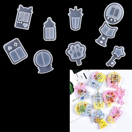 FineInno 哺乳瓶 クリスタルボール ドリンクカップ 猫の手 スターキー ドールマシン 猫ガシャ スクエアゲーム機 卵型ゲーム機 流砂型 シリコンモールド シェイカーモールド シャカシャカチャーム DIY 再利用可能 手作り 可愛い 9種類 (Bセット)
