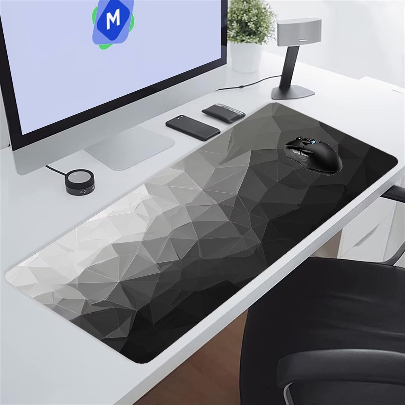 Tapis de Souris XXL Gaming Géométrique Grise Tapis de Souris Gamer 1500x800x2 mm Grand Tapis de Bureau avec Base en Caoutchouc Antidérapante pour Bureau, Études, Gaming