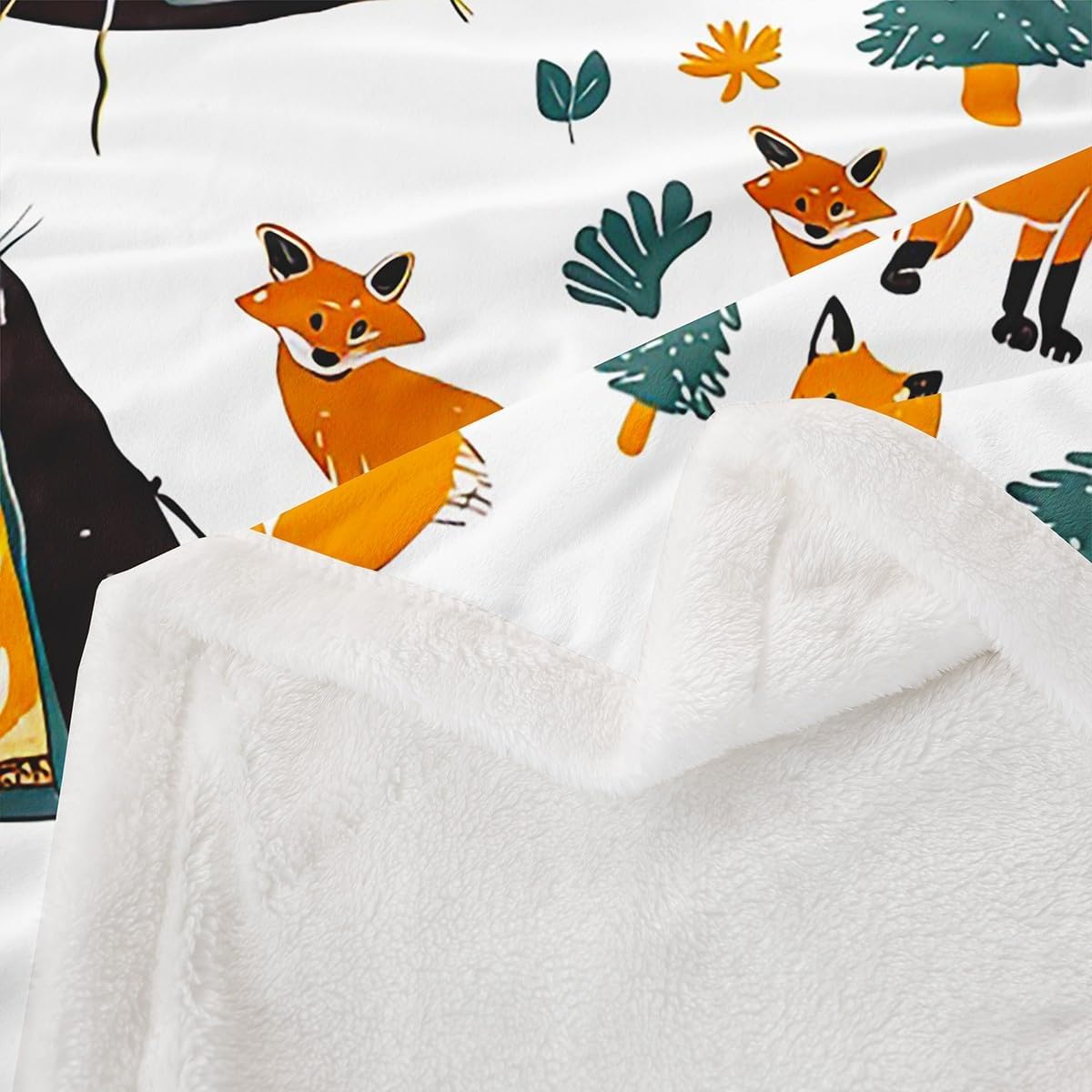 Feelyou Camping Fleece Throw Blanket Twin 60"x80" Fox Plush Blanket Camper Accessories for Travel Trailers Sherpa Blanket Cute Fuzzy Blanket Room Decor Wool White Flannal Blanket image 4
