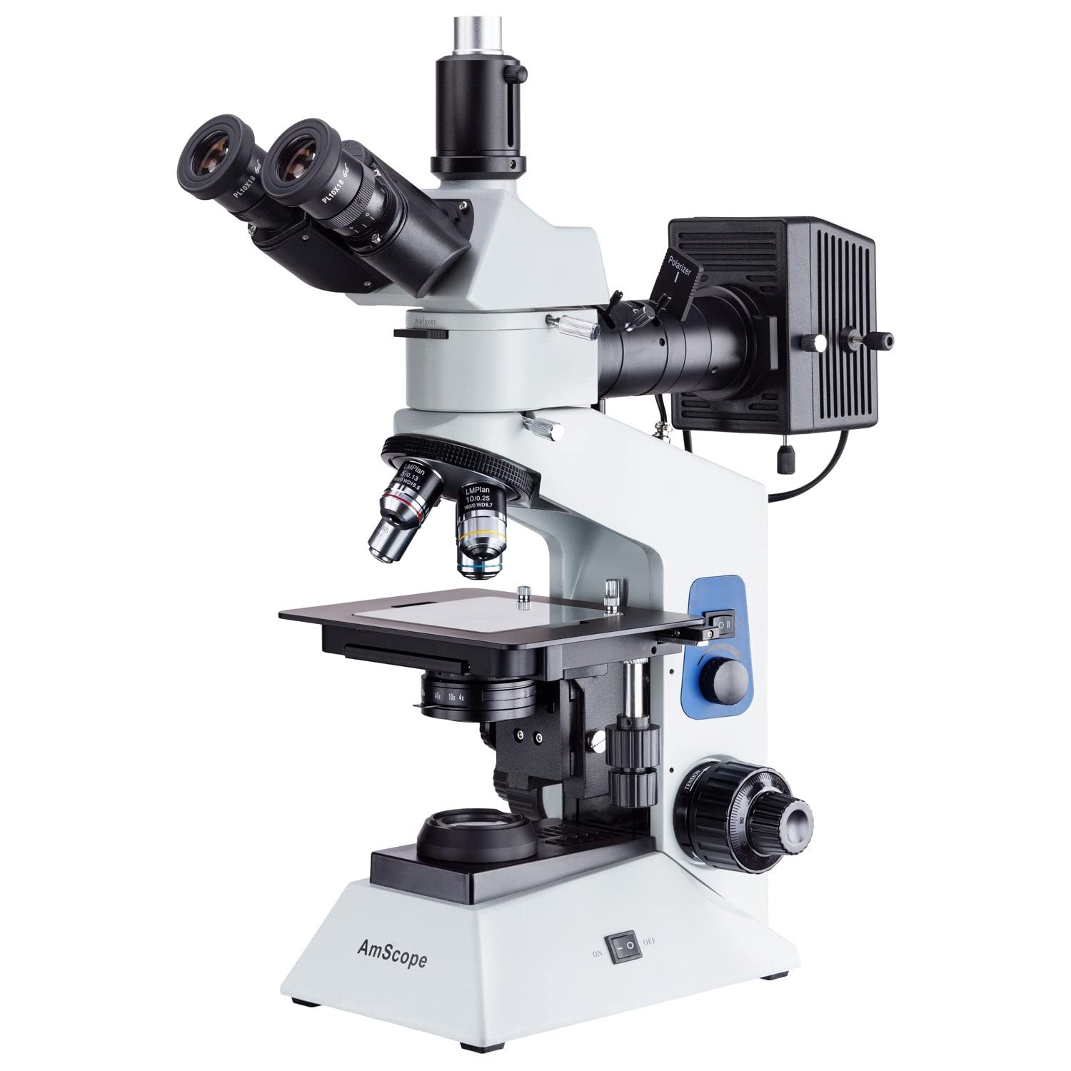 AmScope - Microscopio metallurgico a doppia illuminazione Trinocular 40X-800X con polarizzazione - ME580TA-PZ-2L