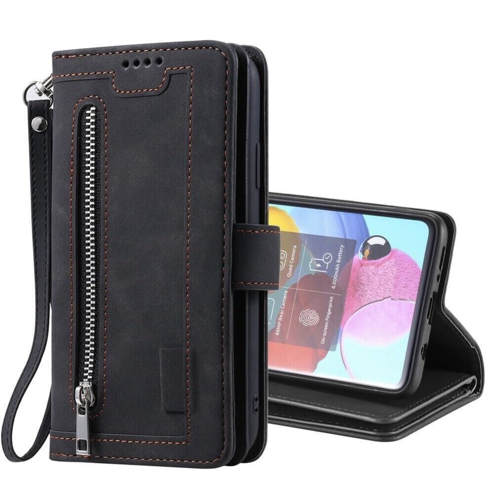 Genérico compatible con OPPO A77 5G/A77 4G/A77S 4G/A56S 5G Color: Negro/Funda de piel con cremallera