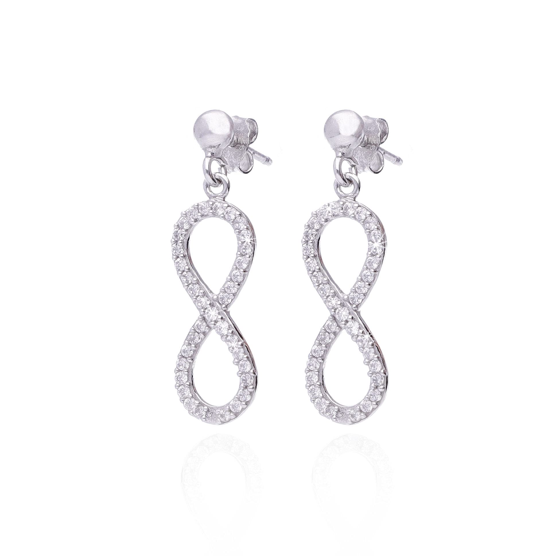 Orecchini A Borchia In Argento Sterling 925 Simbolo Infinito Con Zirconi - Eleganti, 1x0,5 Cm, Regalo Con Sacchetto - 2