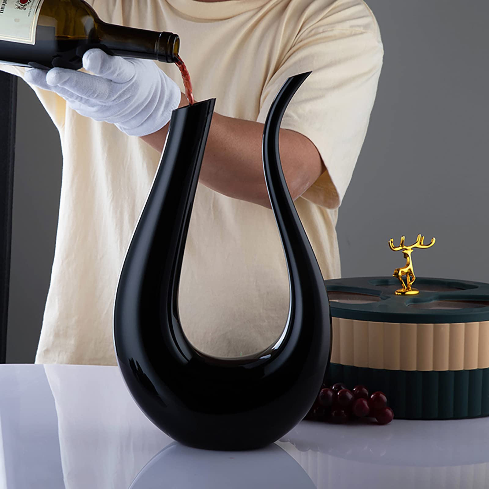 STARRY G Decantador de vino tinto, jarra de decantador de vino, Decantador de degustación ciega para vino, Decantador negro sólido, Decantador en forma de arpa en U, Decantador de cristal sin plomo