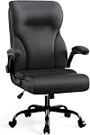 AreShark Executive Office Chair, High Back Ergonomic Comfy Desk Chair with Padded Flip-up Armrests and Wheels, PU Leather Heavy Duty Computer Swivel Rolling Task Chair for Home Office, Adults, Black