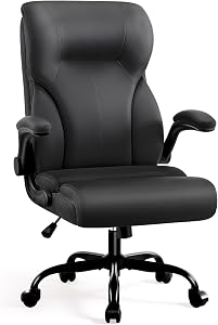 AreShark Executive Office Chair, High Back Ergonomic Comfy Desk Chair with Padded Flip-up Armrests and Wheels, PU Leather Heavy Duty Computer Swivel Rolling Task Chair for Home Office, Adults, Black