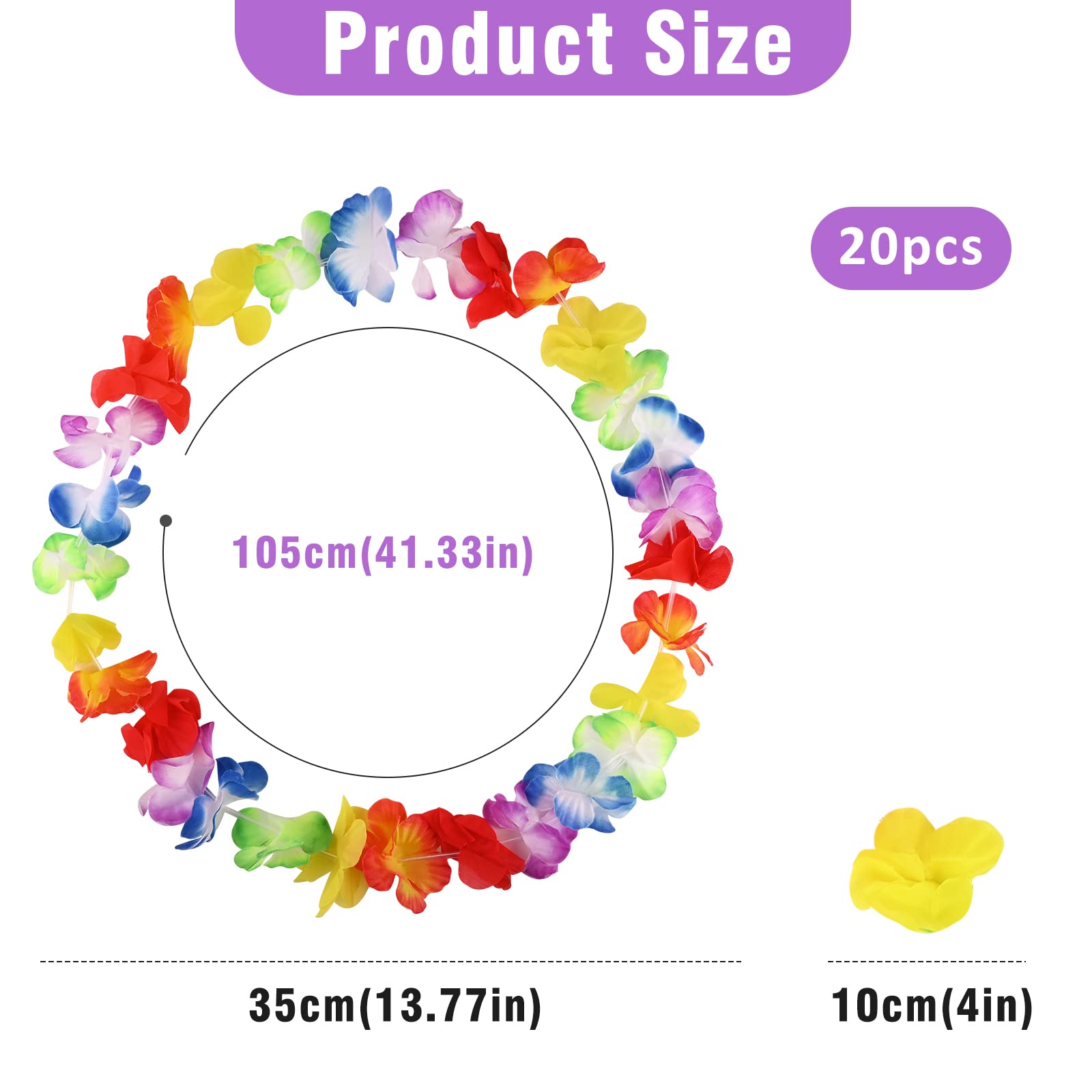 20 Pezzi Ghirlanda Hawaiana,Ghirlande Collana Colorate per Decorazioni per Feste Hawaiane,Forniture per Feste Tropicali Collane di Fiori,Aloha,Luau,Carnevale,Spiaggia Estiva,Matrimonio (Colore Pieno