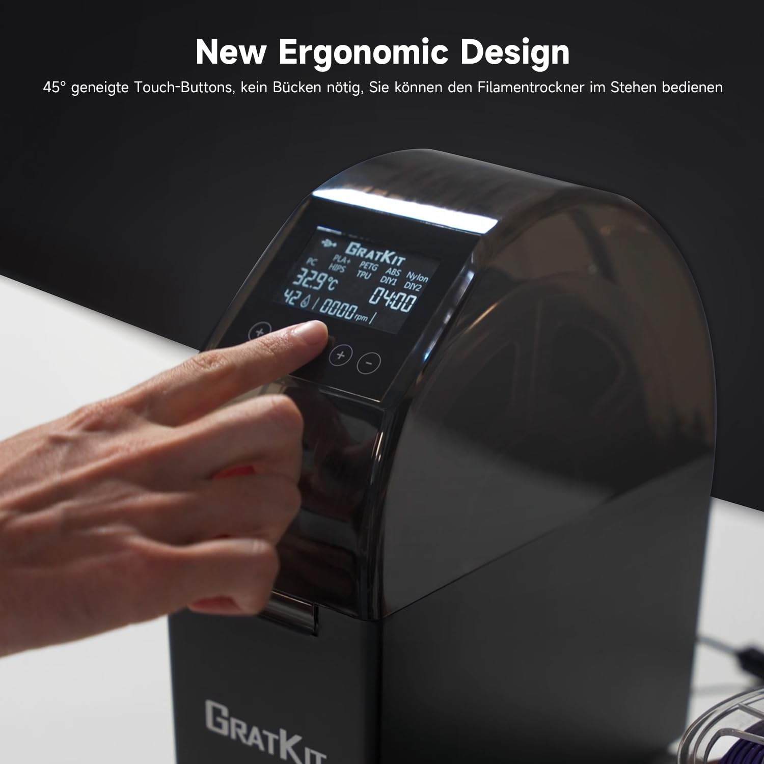 GratKit Filament Trockner Firefly V2.0, 3D Drucker Filament Dryer, Smartlife APP Gesteuerter, Lüfter für effektives Trocknen eingebaut, Trockenbox für PLA, PETG, ABS, Nylon, TPU, PC, Schwarz