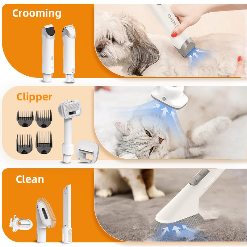 Pet Grooming Vacuum, 6-in-1 Dog Grooming Kit with 3 Suction Modes and Large Capacity Dust Cup, Ideal for Dog Owners, Unisex Adult, Pets