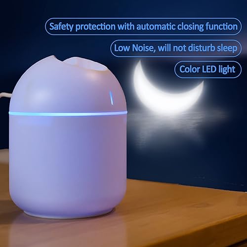 Miniatura 7 de Humidificador pequeño humidificador de aire de niebla fría, funcionamiento silencioso, apagado automático, mini humidificador con luz LED de color,