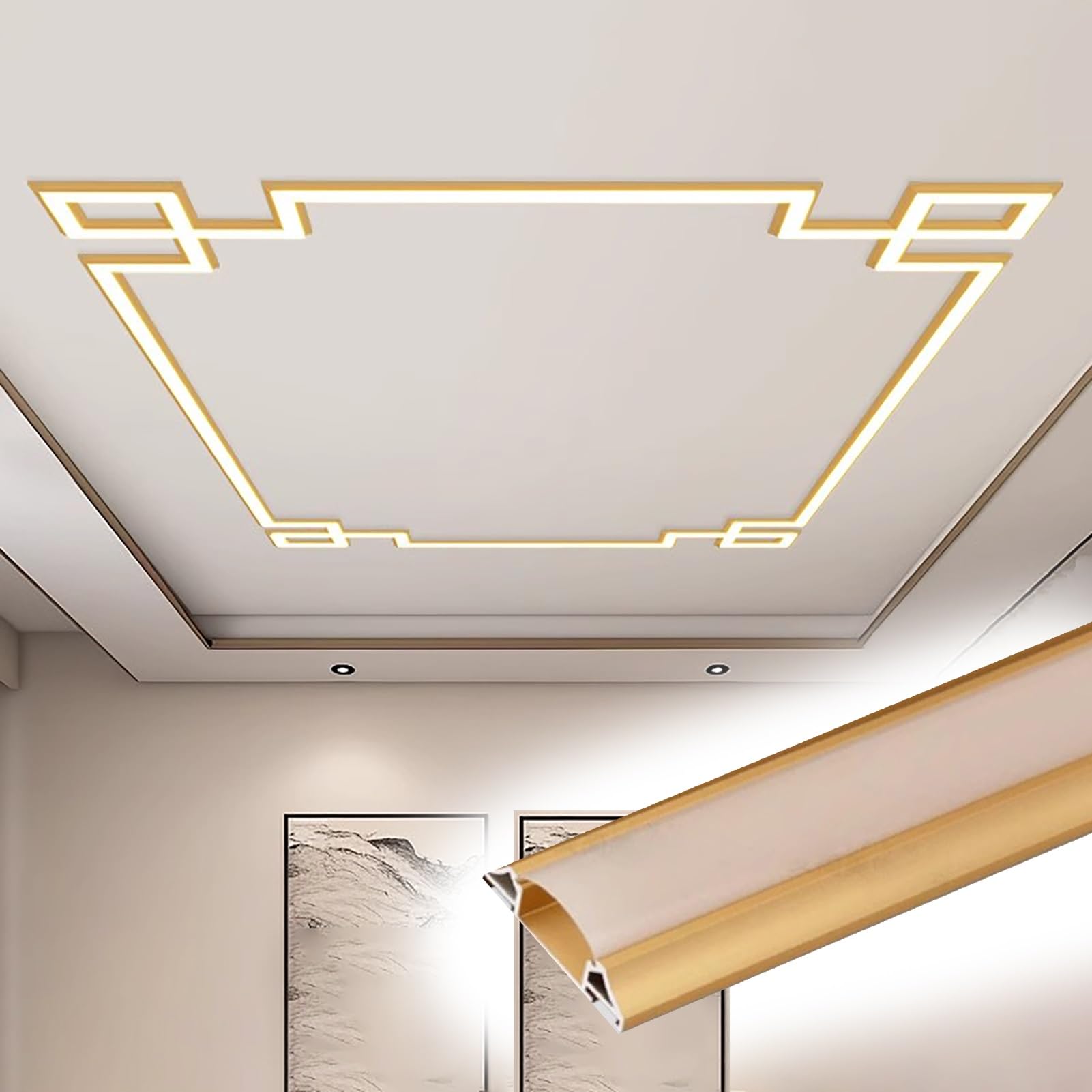 Jievmrs Led Channel Gold Led Indirect Lighting Aluminum Channel, Crown Moulding Led Track Lighting for Ceiling, Led Light Molding Wall Washer Profile for Living Room(16.4ft/5m)