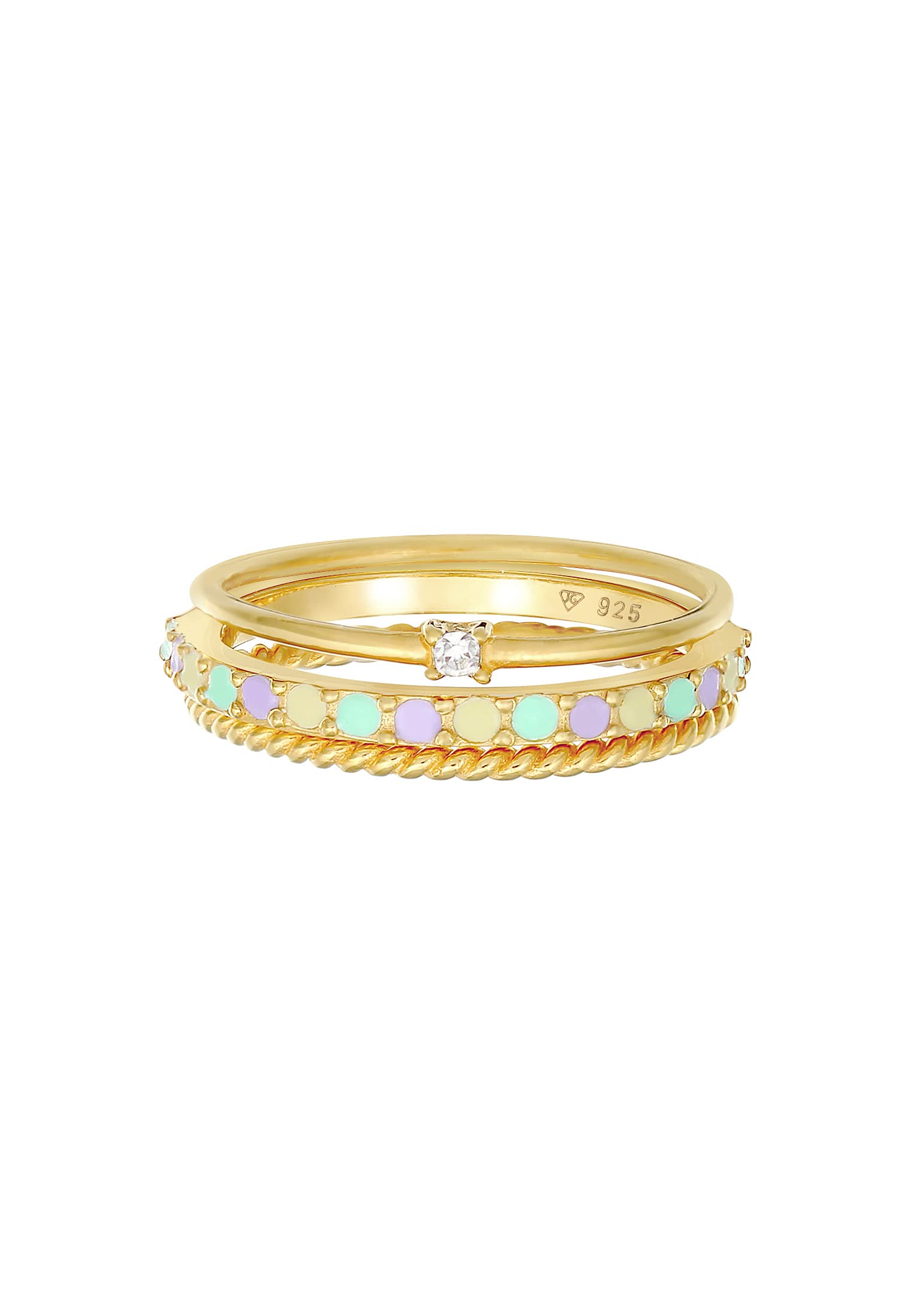 Elli Ring Damen Stapel Set Modern Solitär Gedreht Trend Bunt mit Emaille