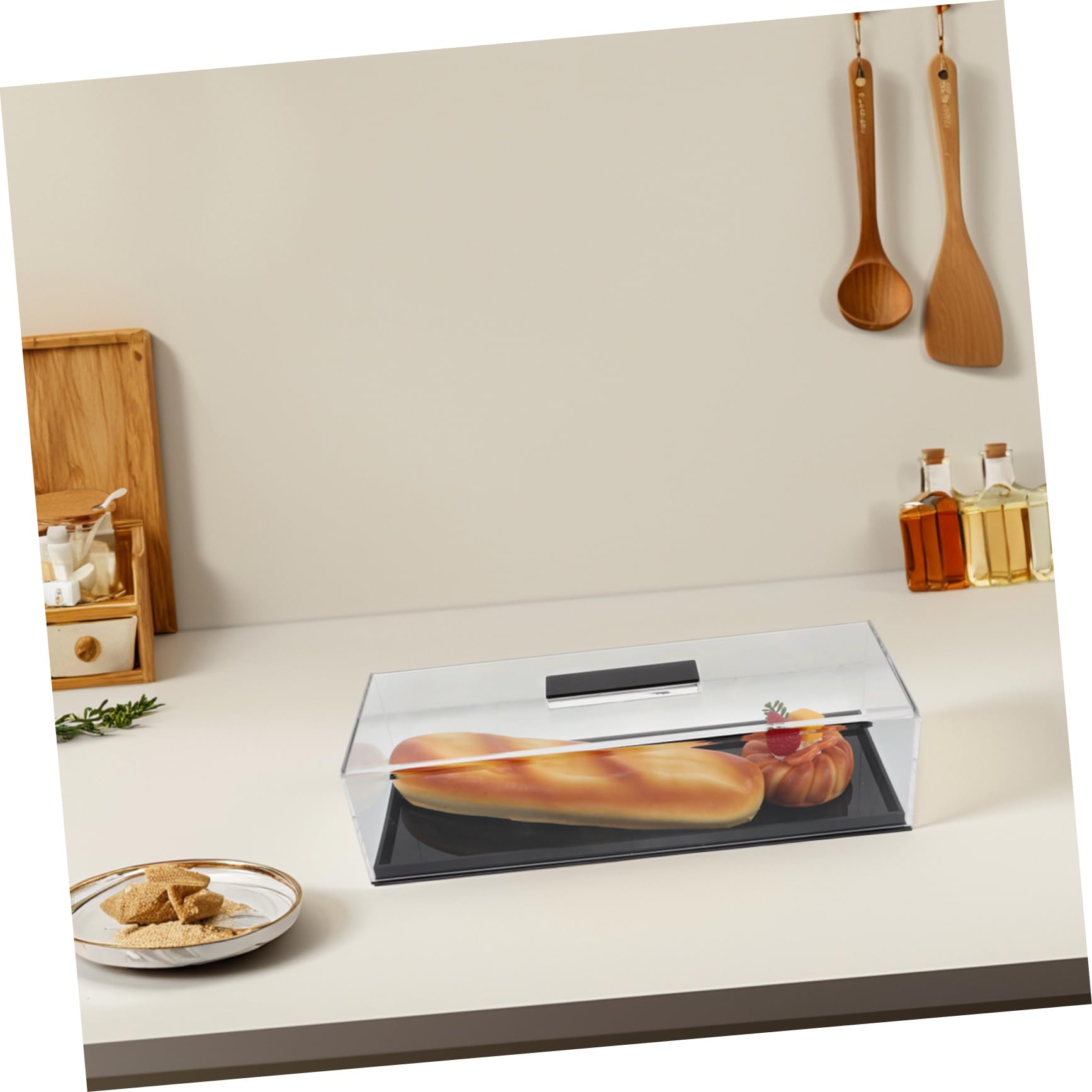 Mobestech Alzata per Dolci Rettangolare in Acrilico Nera con Coperchio | Display Trasparente, Formato Portatile Salvaspazio, per Dessert e Charcuterie