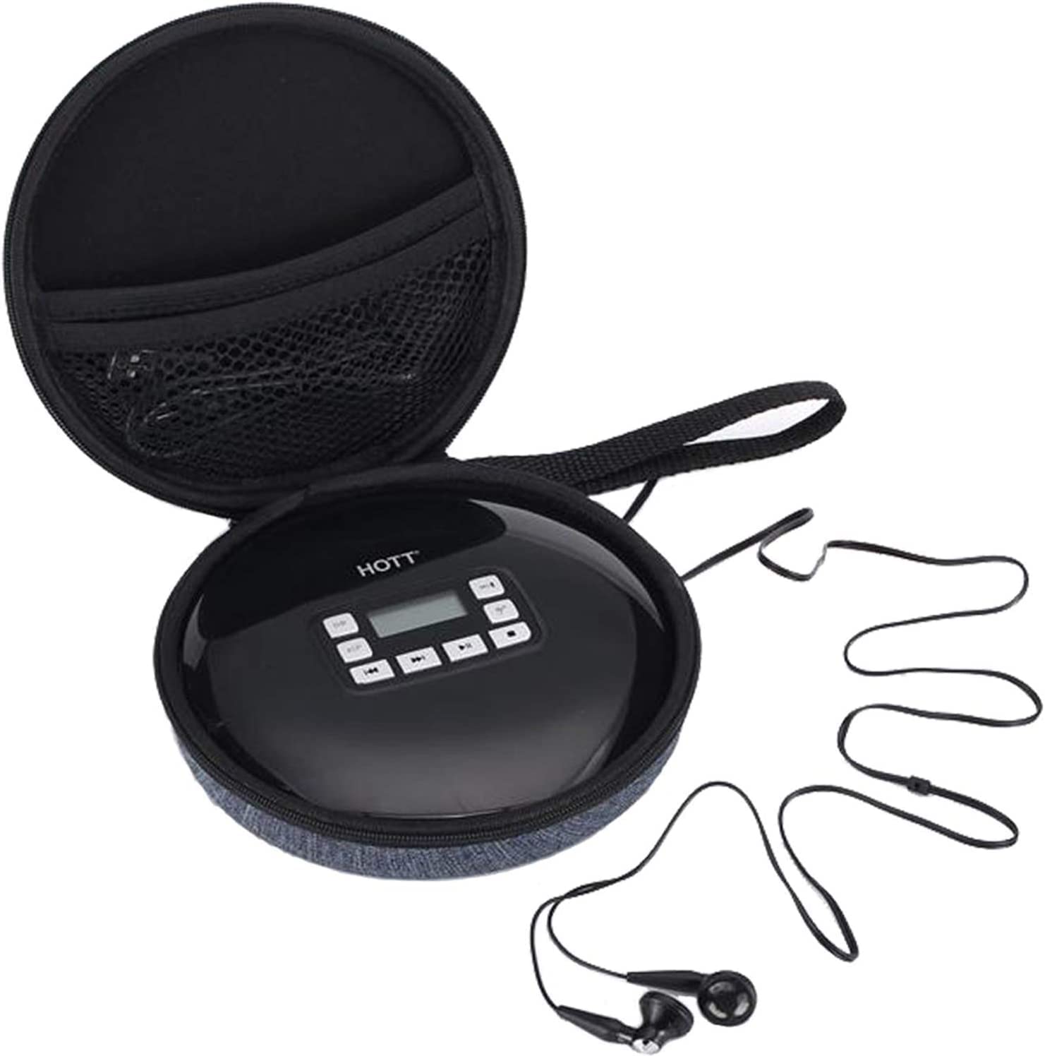 Borsa per lettore CD durevole portatile Custodia da viaggio rigida compatibile con lettore CD HOTT 511/611/711 / 611T Lettore Compact Disc personale, cuffie, cavo USB e AUX
