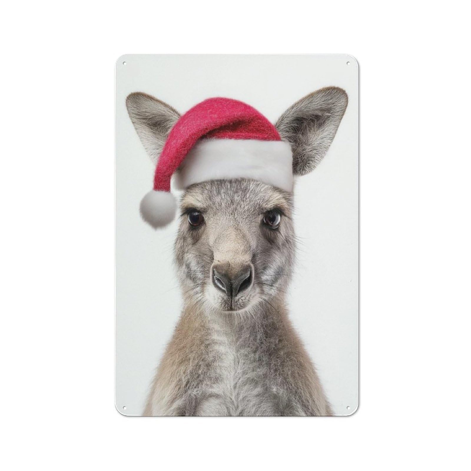 Cottage Tin Sign 30x20cm Featuring Christmas Kangaroo with Santa Hat Portrait, Porch Wall Decor for Shed, Garden Room, Porch Or Garage