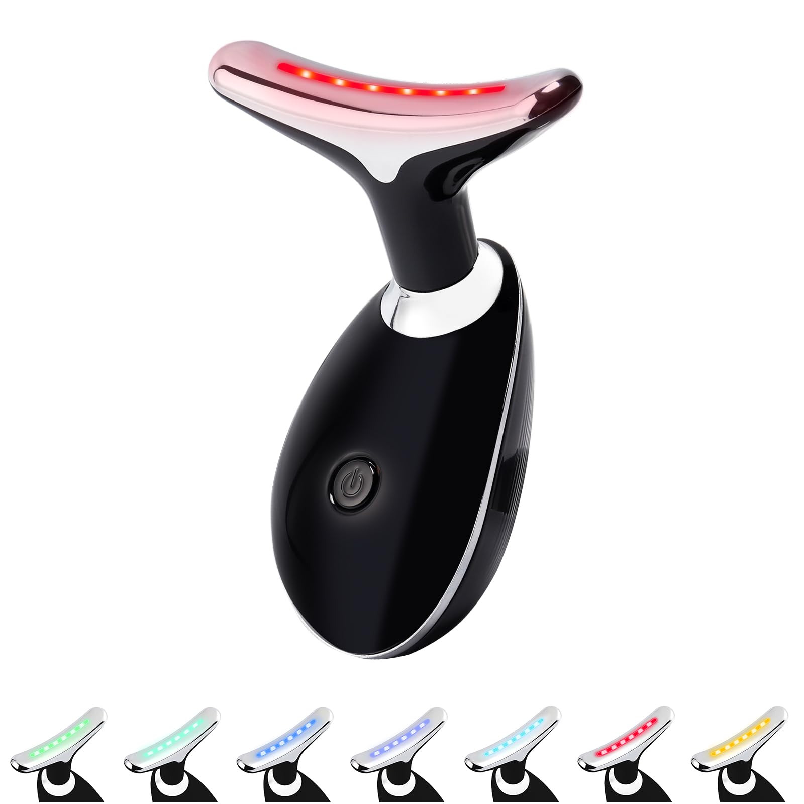 Masajeador eléctrico, dispositivo de eliminación de arrugas para el cuello y la cara, dispositivo de cuidado facial EMS con 3 modos, dispositivo facial antiarrugas de 7 colores (black)