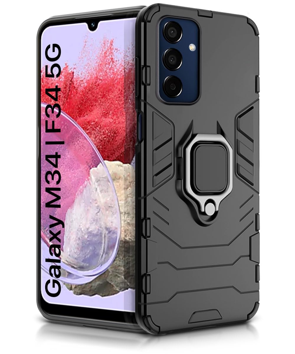 WOW IMAGINE Shock Proof Back Case Mobile Cover for Samsung Galaxy M34 5G | F34 5G (Tough Armor | Hybrid PC + TPU | Full Protection with Ring Holder & in-Built Kickstand | Black) (B0CJ72HHT4) Amazon Price History, Amazon Price Tracker