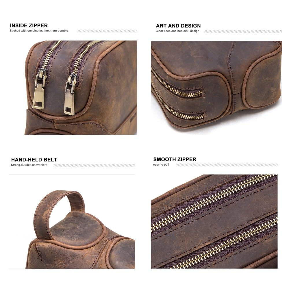 Kulturbeutel für Herren, Leder-Rasiertasche für Herren, Leder-Kulturbeutel, Leder-Kulturbeutel für Herren, Kulturbeutel, Reise-Kulturbeutel, Hygiene- und Pflegeset, Schwarz