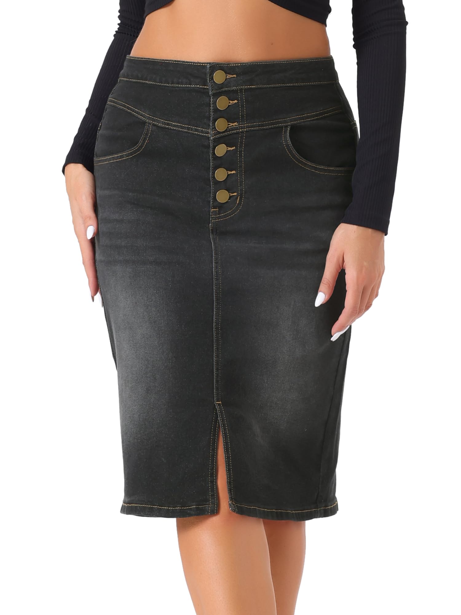 Allegra K Women's Jean Skirts Split Casual High Waist Bodycon Denim Pencil Skirt