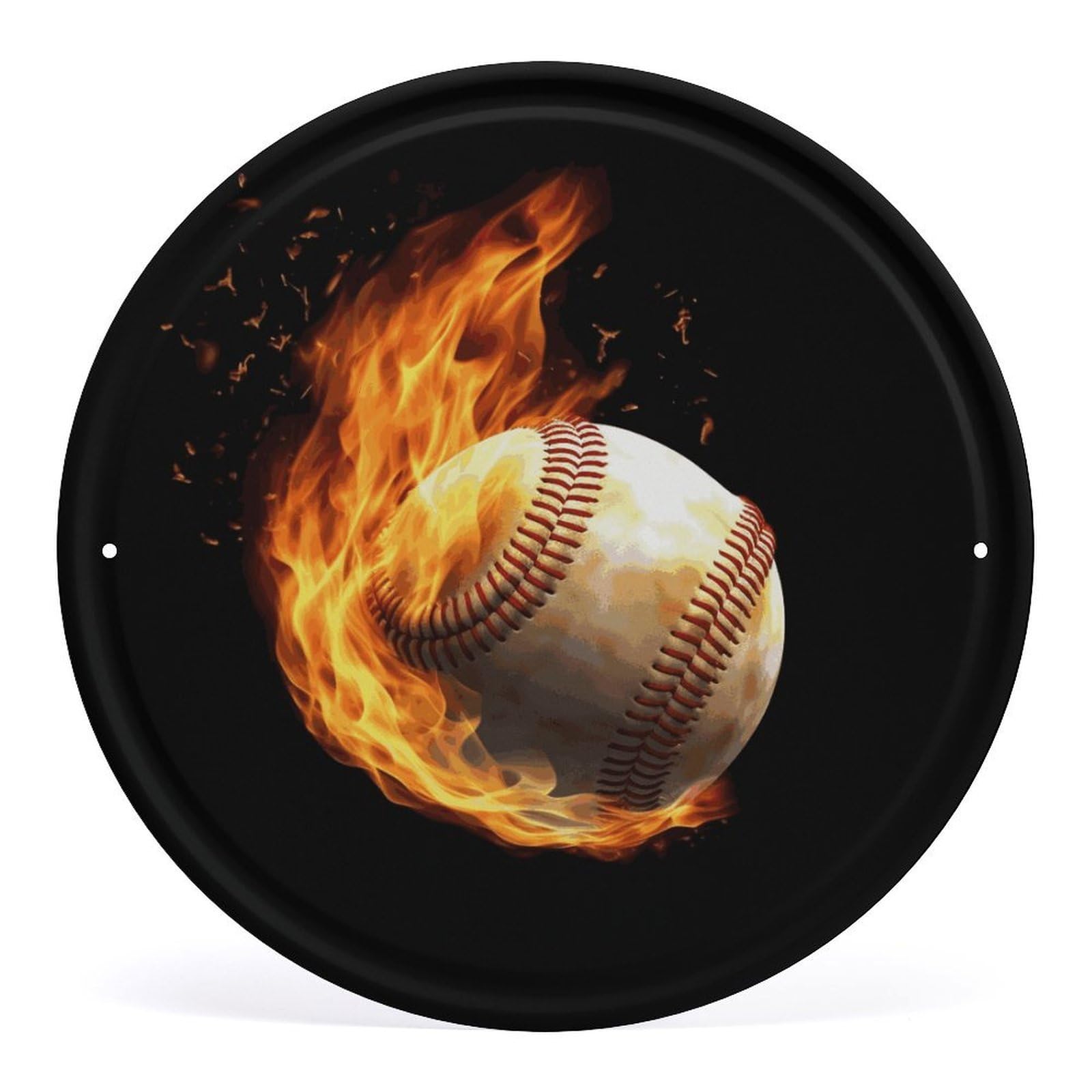 Fodpand Style Fire Baseball Round Wall Art Hanging Decorations, Wall Decor Modern Minimalist Artwork, Tin Sign Hanging Picture For Living Room, Bedroom, Office, Hallway, 11.8X11.8 Inch