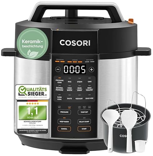 Cosori Schnellkochtopf, Pressure Cooker, Keramikbeschichtung, 5,7 L, 9-in-1