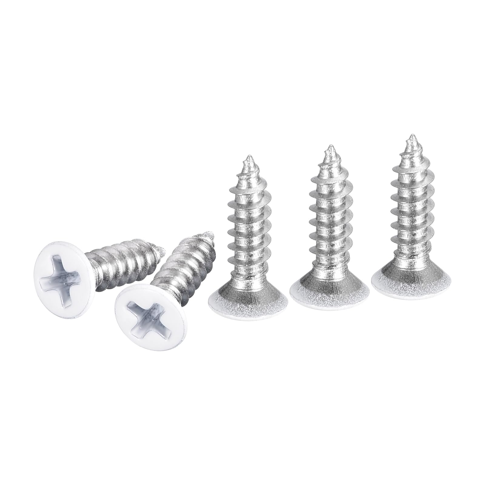 DTGN 25Pcs ST4x15mm Flat Head Wood Screws, 304 Stainless Steel White Phillips Self Tapping Screws - Good for Woodworking, Furniture - Silver