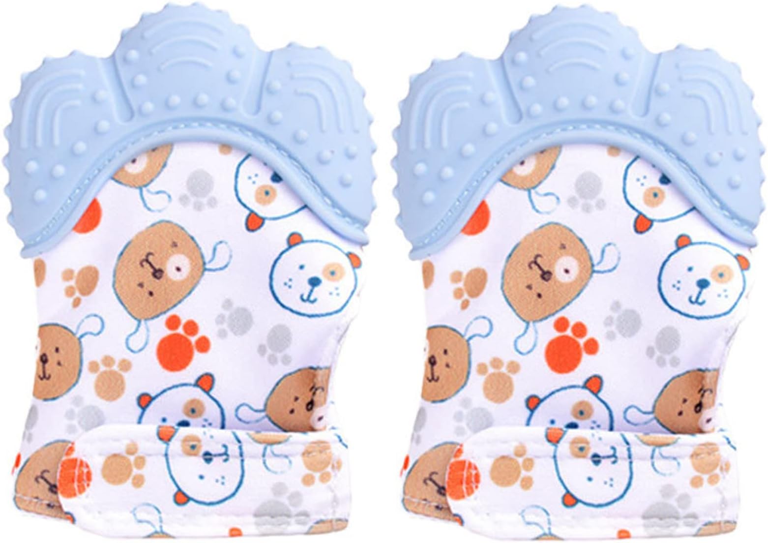 Wendergo Teething Mittens for Babies 2 Pack Baby Teething Gloves Infant Soothing Pain Relief Mitt Baby Teether Mits, Food Grade Silicone, Safe(BPA Free), Washable(Blue)
