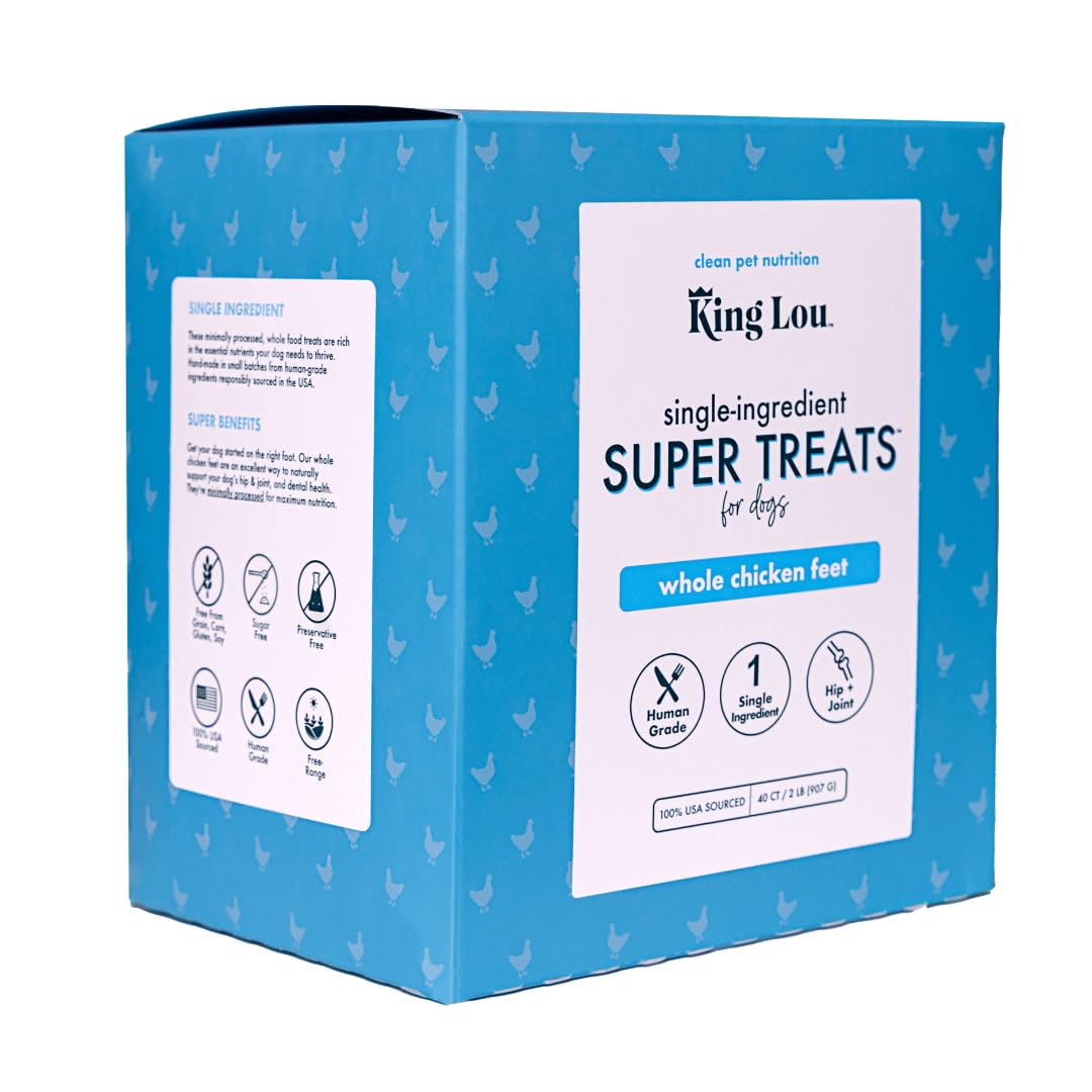 King Lou Pets - Whole Chicken Feet for Dogs - Dog Treats - Small to Large Dogs - USA-Made Dehydrated Chicken Feet Treats - Collagen, Glucosamine,