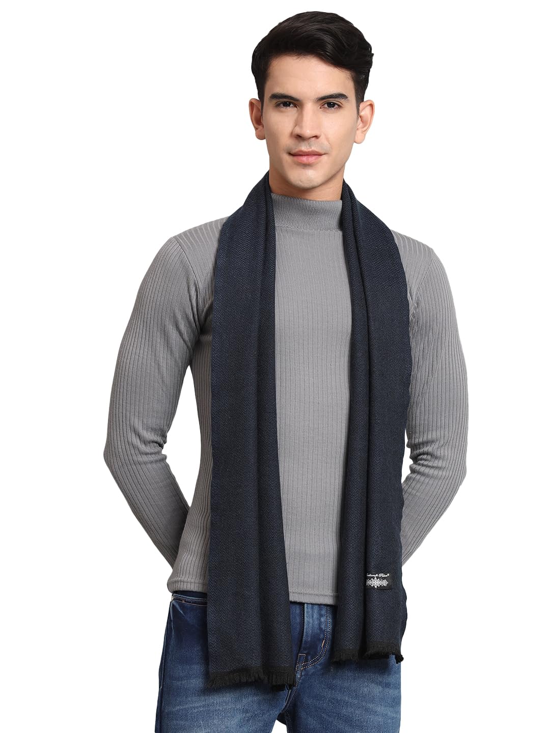 Ravaiyaa – Attitude is everything Winter Casual Wool Scarf Reversible Chevron Pattern Muffler for Men’s 72″x14″ Inch (Blue & Black)