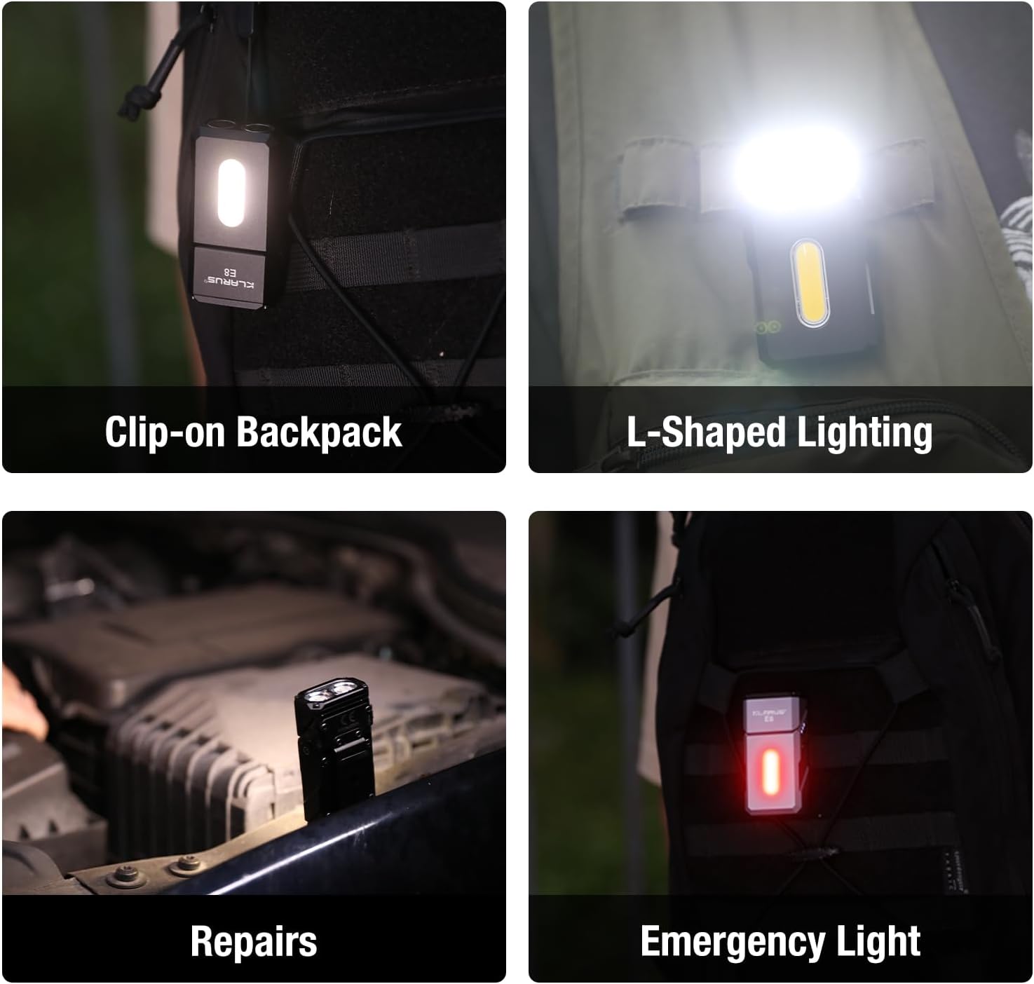 klarus E8 180° Swivel Head & Triple-Light Pocket Flashlight - 1000 Lumens, Rechargeable, IPX6 Waterproof, Magnet, Clip (EDC)