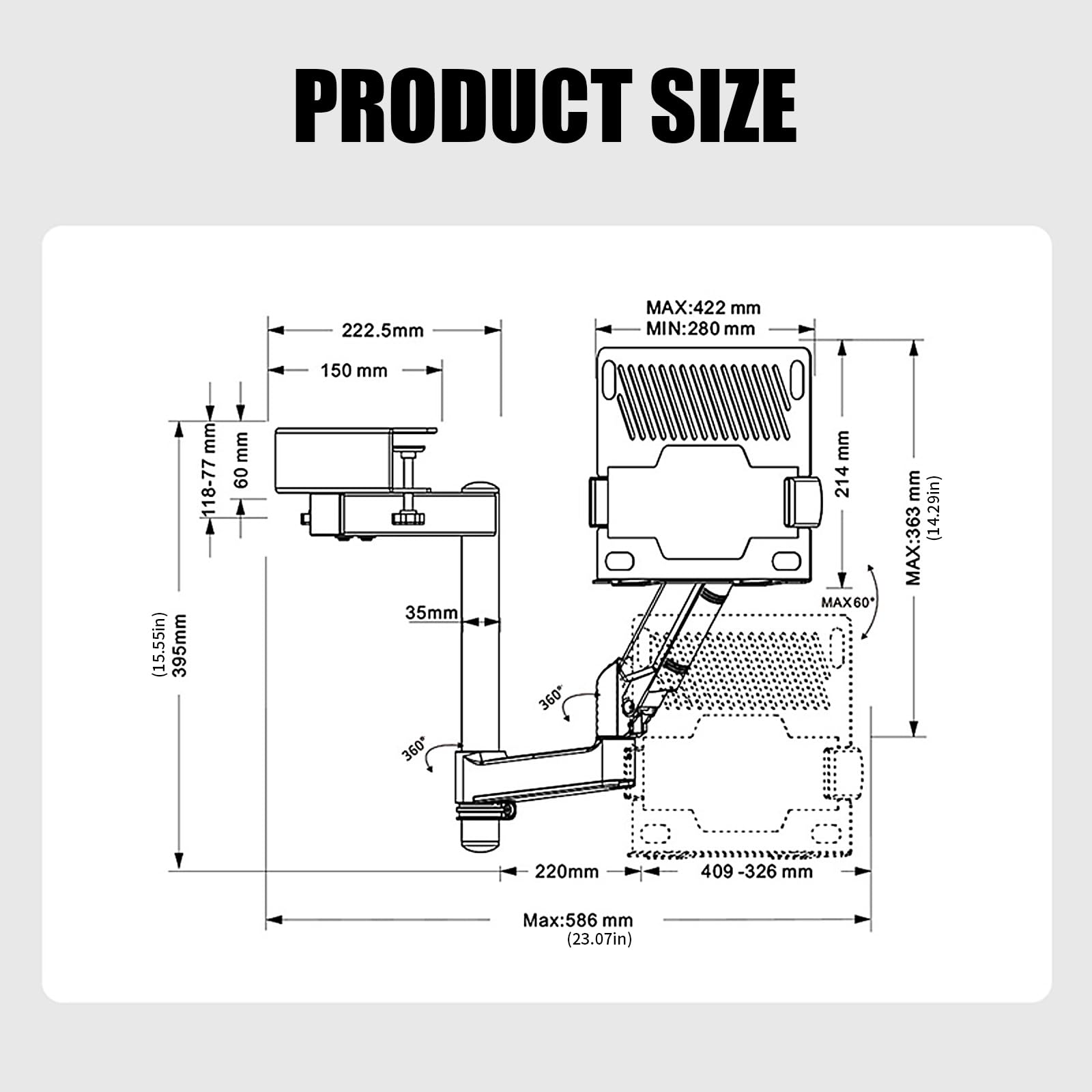 Supporto da scrivania per computer portatile con braccio a molla Supporto per laptop per notebook da 11 "-17" Supporto per gestione dei cavi