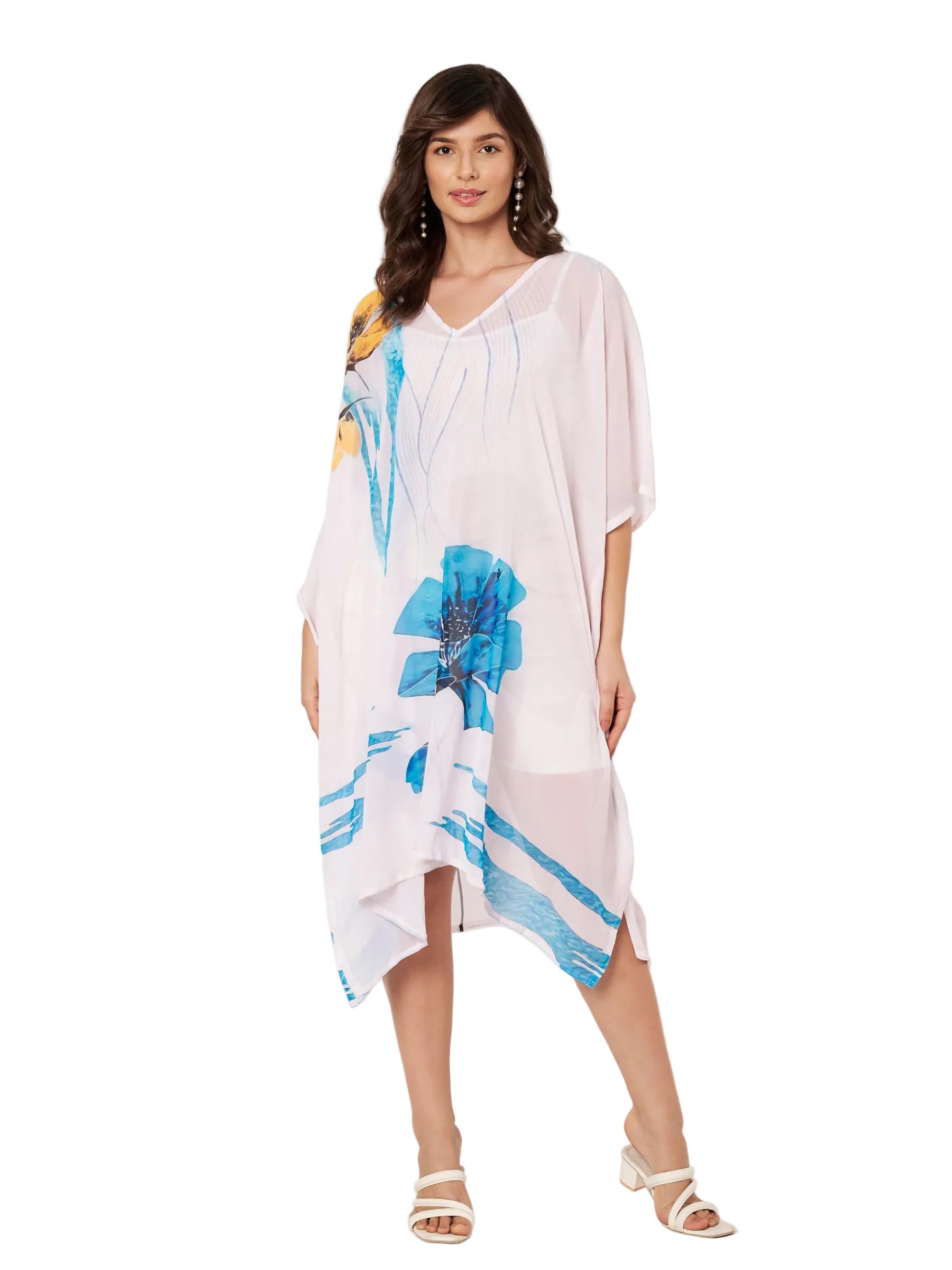 swi with label Women's Printed V-Neck Flared Sleeves Beach Wear Kaftan Dress Digital Print Hidden Adjustable Belt Kaftan Beach Coverup STBW_551-picture-11