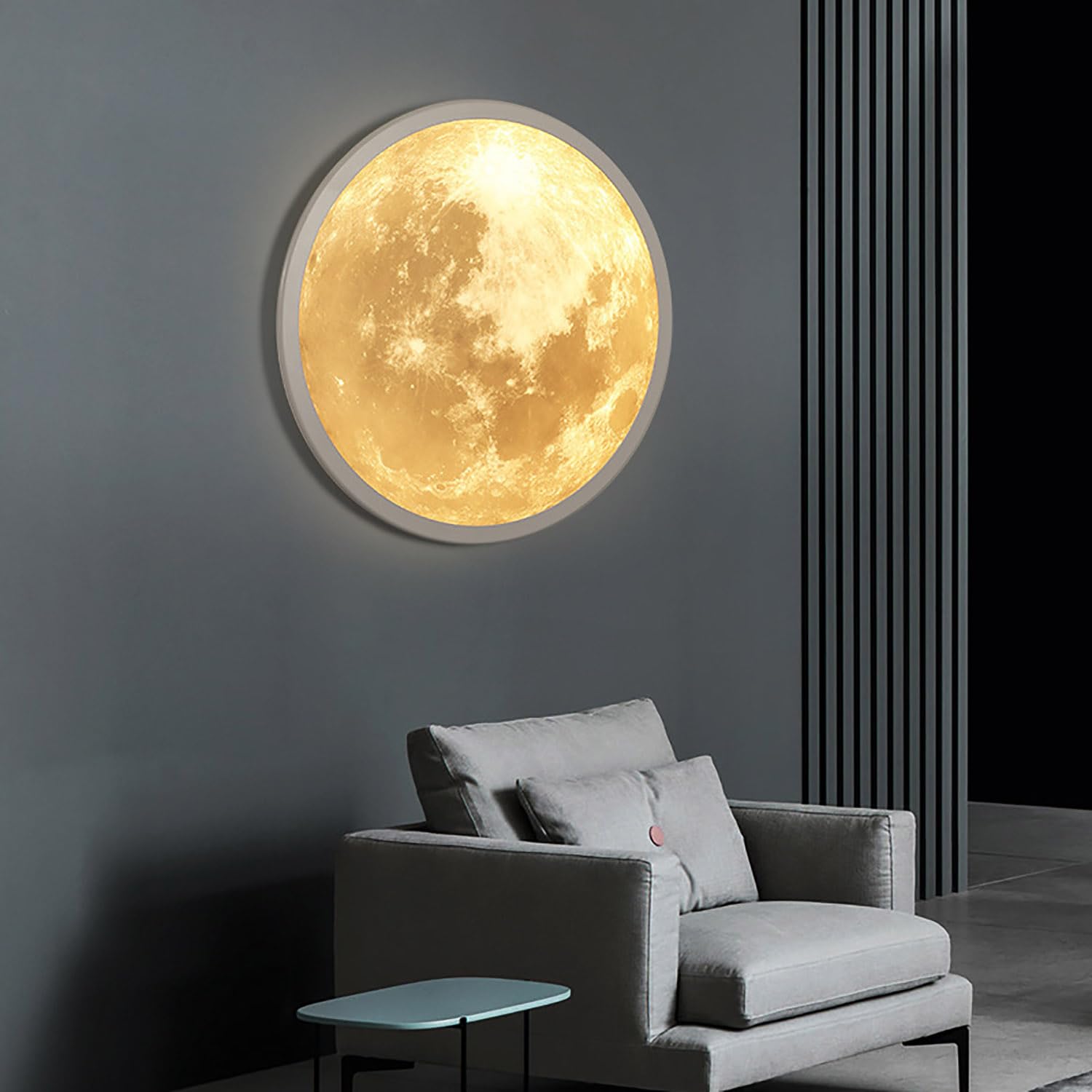 Lampada da Parete a Forma di Luna, Luce 3D in Acrilico dimmerabile per Interni con Telecomando, Design Rotondo Ultrasottile, Illuminazione Decorativa per Camera da Letto e Soggiorno